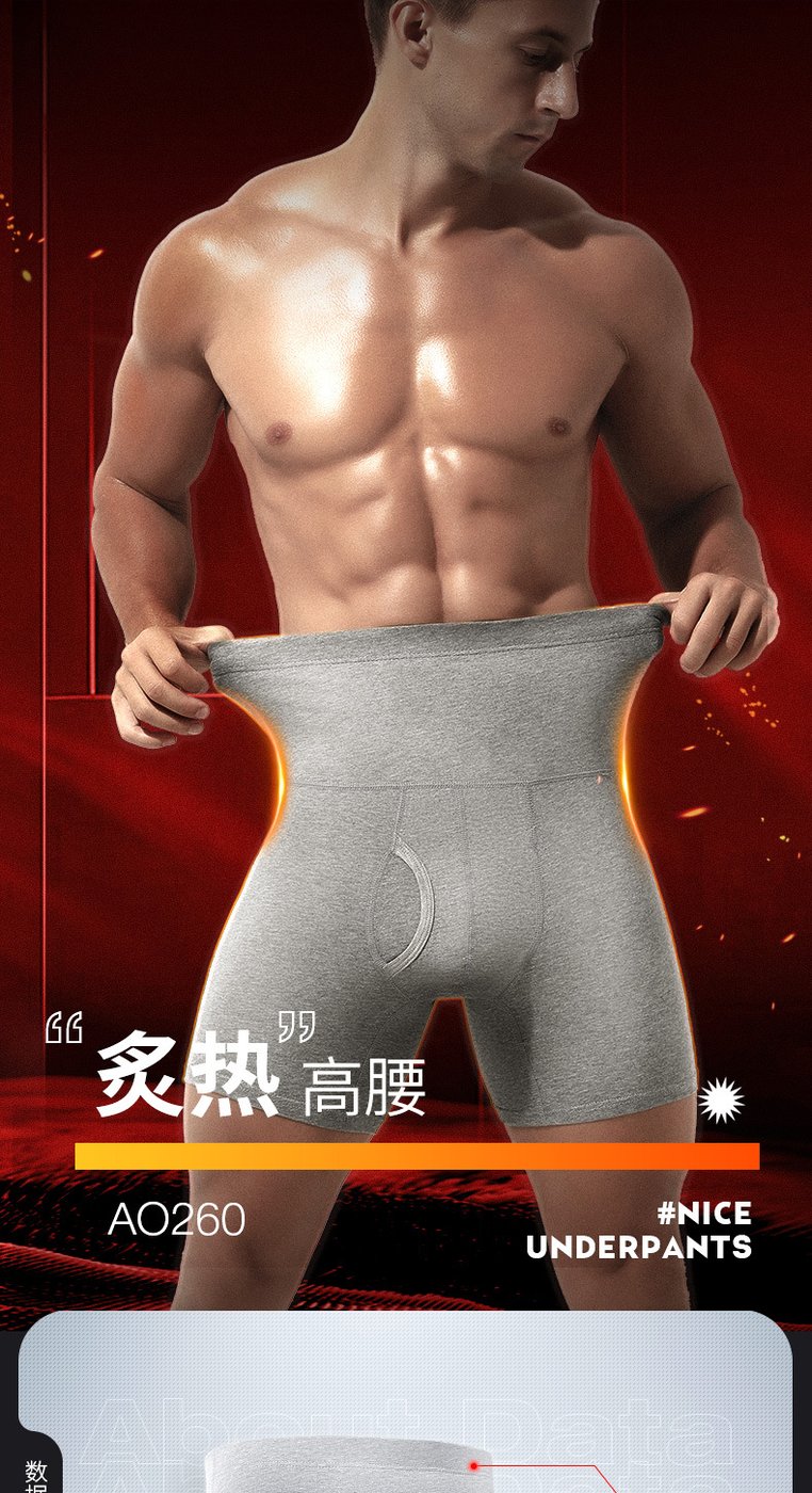 男士纯棉高腰收腹平角裤加肥加大码防磨腿保暖秋冬大码6XL 细节图5
