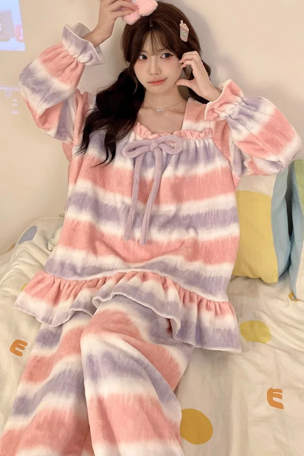 双面法兰绒240g套装女秋冬保暖家居服款号8555M-XXL 细节图5