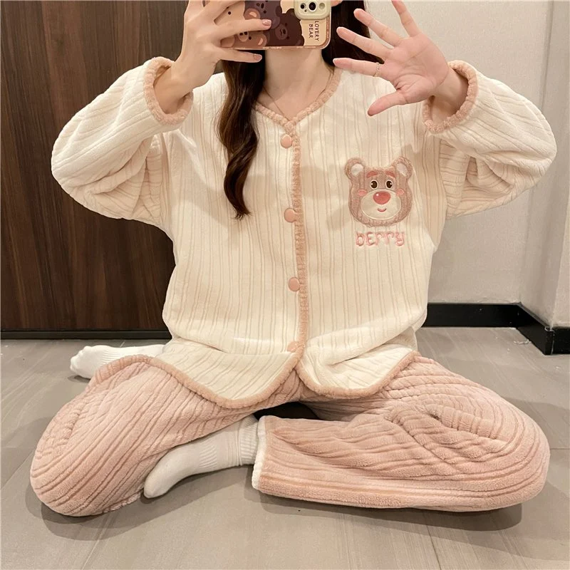 双面法兰绒240g套装女秋冬保暖家居服款号8619M-XXL 细节图2