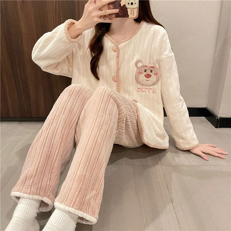 双面法兰绒240g套装女秋冬保暖家居服款号8619M-XXL 细节图3