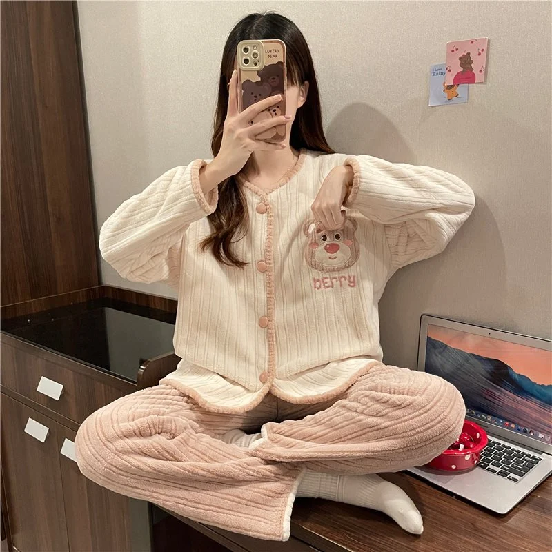 双面法兰绒240g套装女秋冬保暖家居服款号8619M-XXL 细节图5