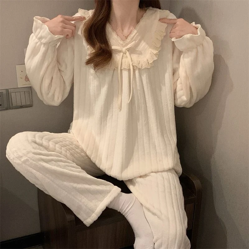 双面法兰绒240g套装女秋冬保暖家居服款号8904M-XXL 细节图1