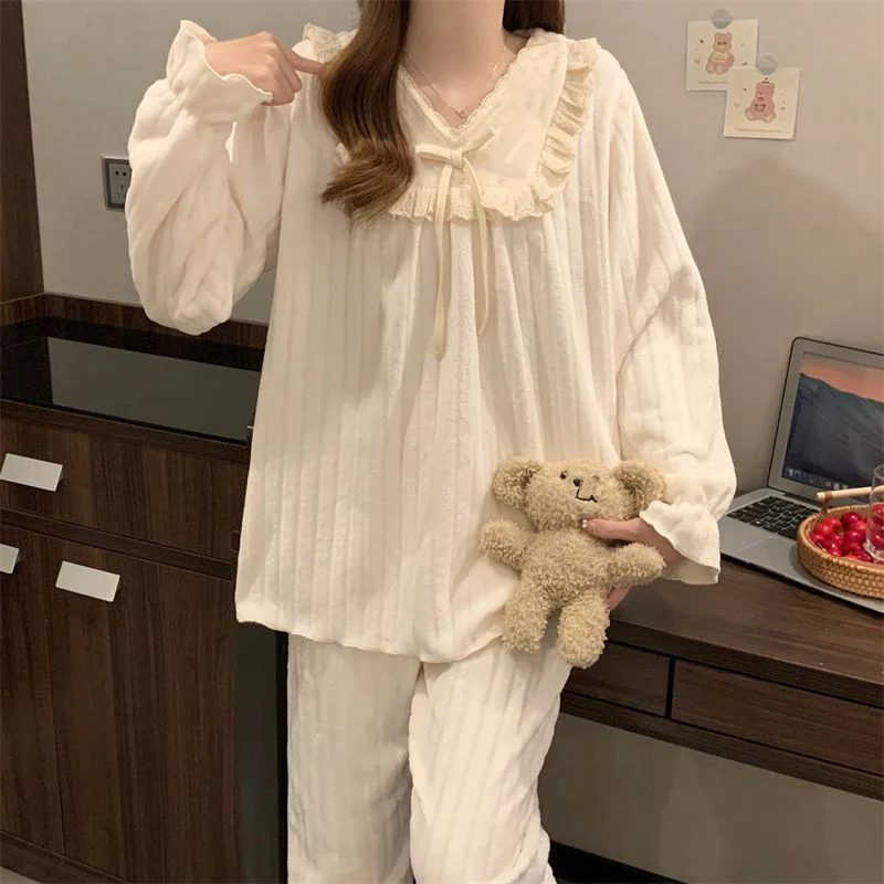 双面法兰绒240g套装女秋冬保暖家居服款号8904M-XXL 细节图3