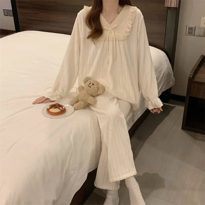 双面法兰绒240g套装女秋冬保暖家居服款号8904M-XXL 细节图5