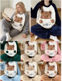 舒棉绒熊头衣裤套装220-230g秋冬保暖家居服款号0928-51 细节图1