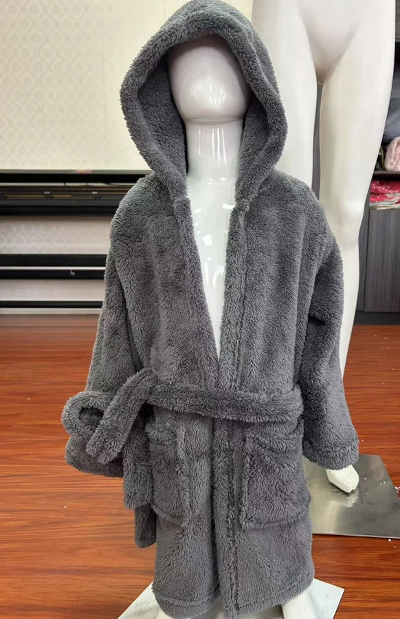 Kids Hooded Soft Cotton Fleece Robe, Winter Loungewear, Model: 260606-39, Size L