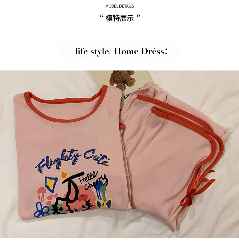 Women's Derong Fabric Pajama Set Autumn Winter Long Sleeve Long Pant P photo 5 (style SM-5906B5)