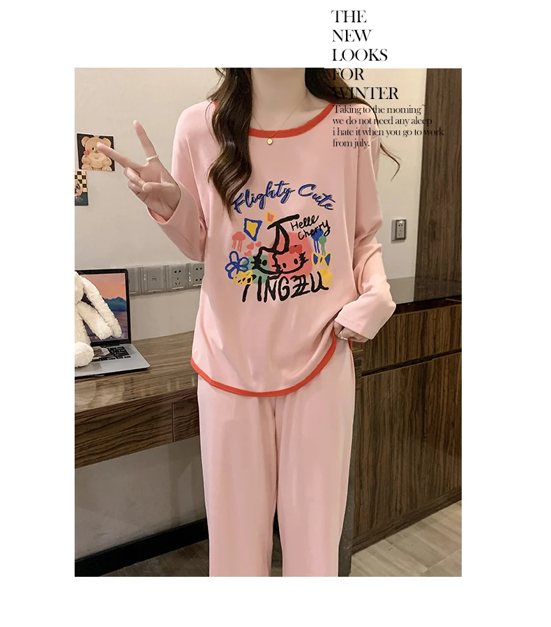 Women's Derong Fabric Pajama Set Autumn Winter Long Sleeve Long Pant P photo 6 (style SM-5906B5)