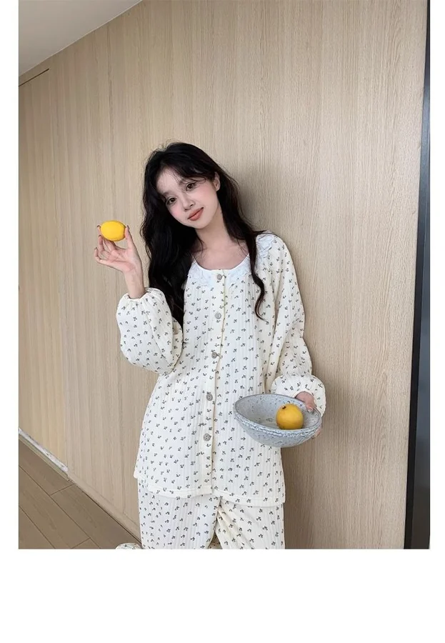Autumn Winter Thickened Layered Long Sleeve Air Cotton Pajama Set photo 2 (style SM-F4A25C)