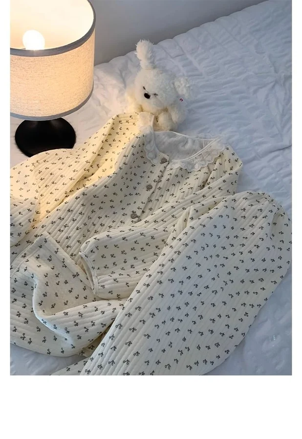 Autumn Winter Thickened Layered Long Sleeve Air Cotton Pajama Set photo 3 (style SM-F4A25C)