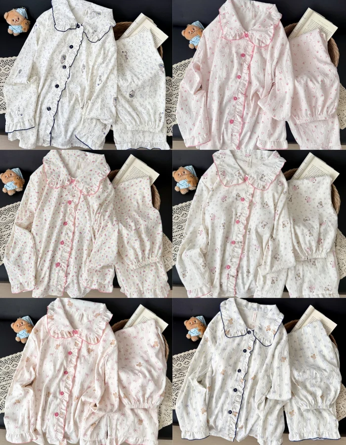 Women's Autumn/Winter Doll Collar Padded Cloud Cotton Pajama Set