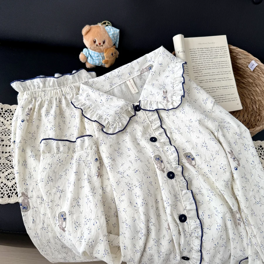 Women's Autumn/Winter Doll Collar Padded Cloud Cotton Pajama Set photo 4 (style SM-FD9B01)