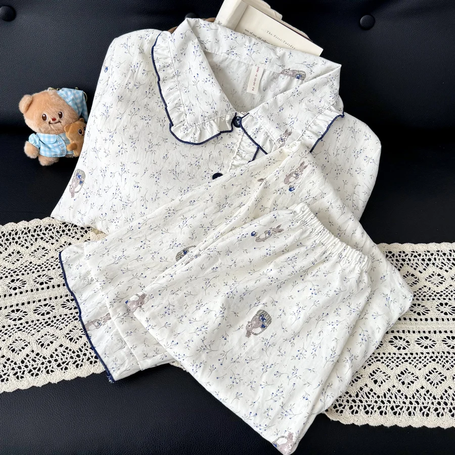 Women's Autumn/Winter Doll Collar Padded Cloud Cotton Pajama Set photo 5 (style SM-FD9B01)