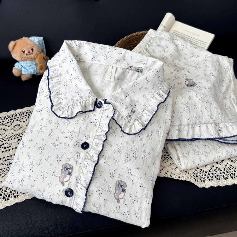 Women's Autumn/Winter Doll Collar Padded Cloud Cotton Pajama Set photo 6 (style SM-FD9B01)
