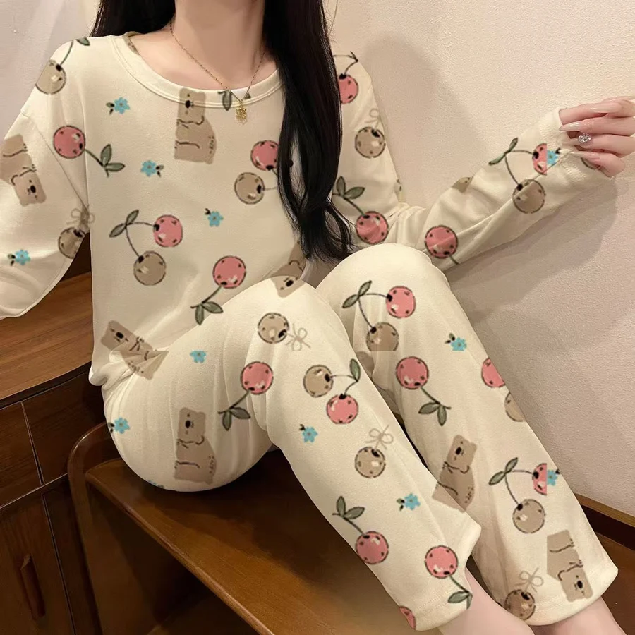 Women's thermal fleece pajama set, loose plus size autumn winter loungewear