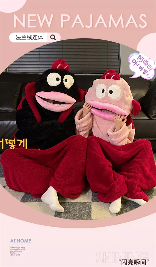 Thickened Coral Fleece Cartoon One-Piece Pajama Set Autumn Winter Women's Plus Size