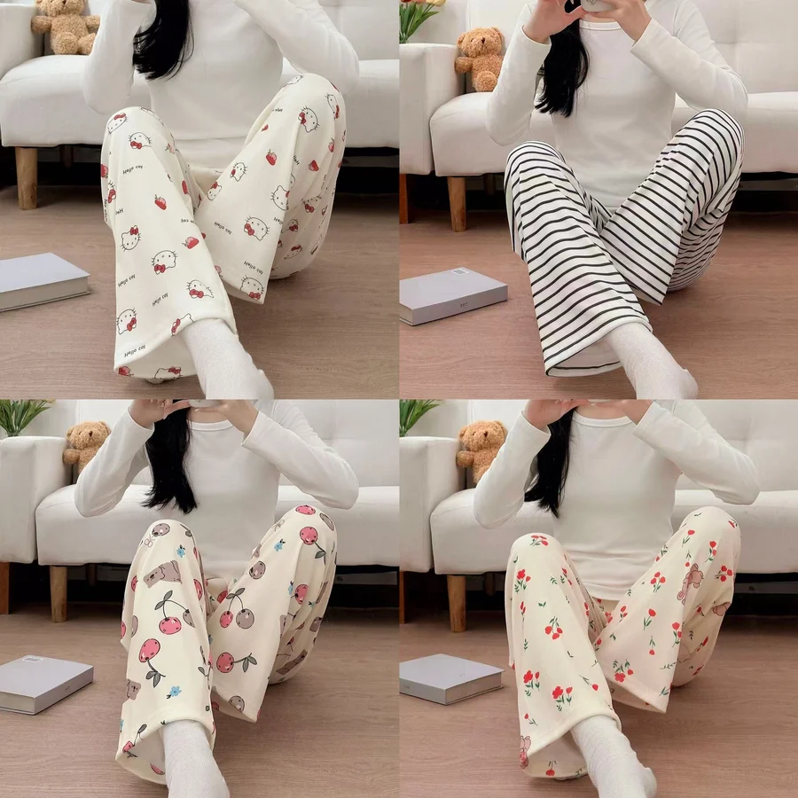 Girls' Autumn Winter Cartoon Print Warm Loose Derong Sleep Pants photo 2 (style SM-ED132E)