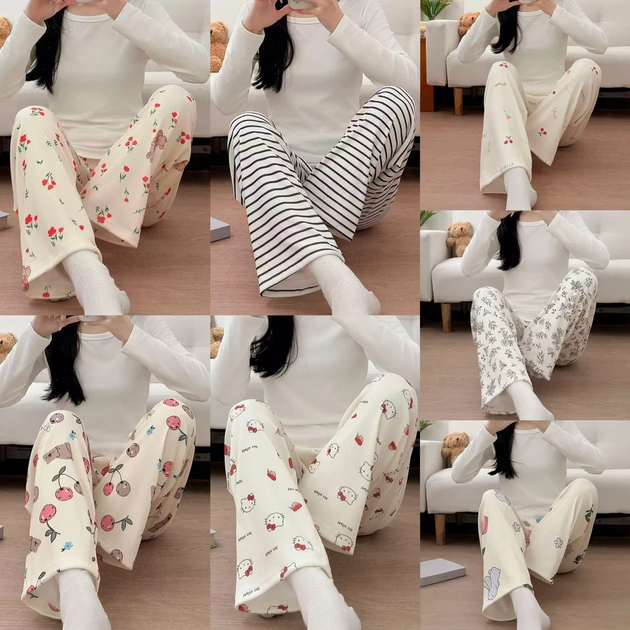 Girls' Autumn Winter Cartoon Print Warm Loose Derong Sleep Pants photo 3 (style SM-ED132E)