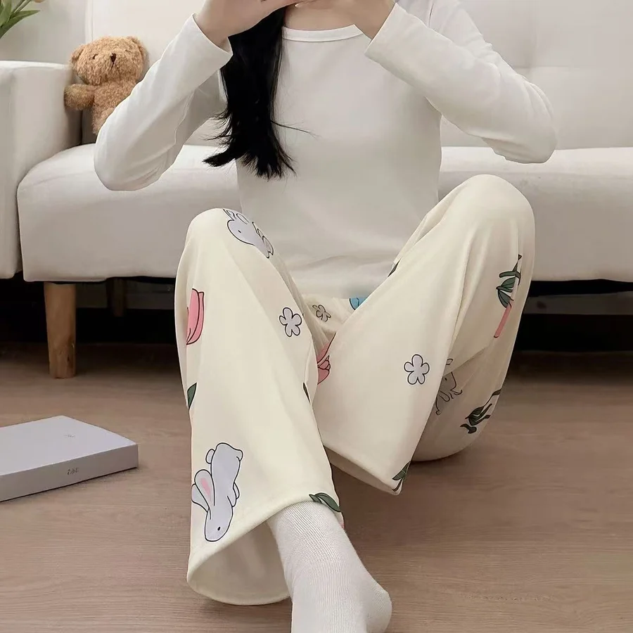 Girls' Autumn Winter Cartoon Print Warm Loose Derong Sleep Pants photo 4 (style SM-ED132E)