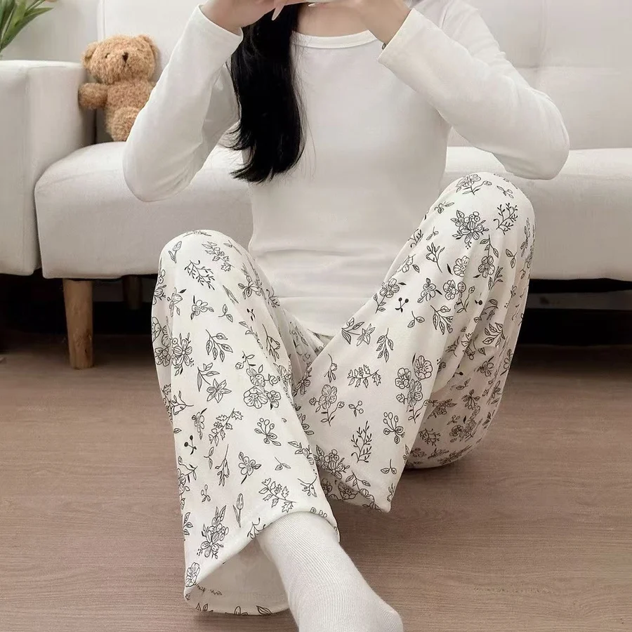 Girls' Autumn Winter Cartoon Print Warm Loose Derong Sleep Pants photo 5 (style SM-ED132E)