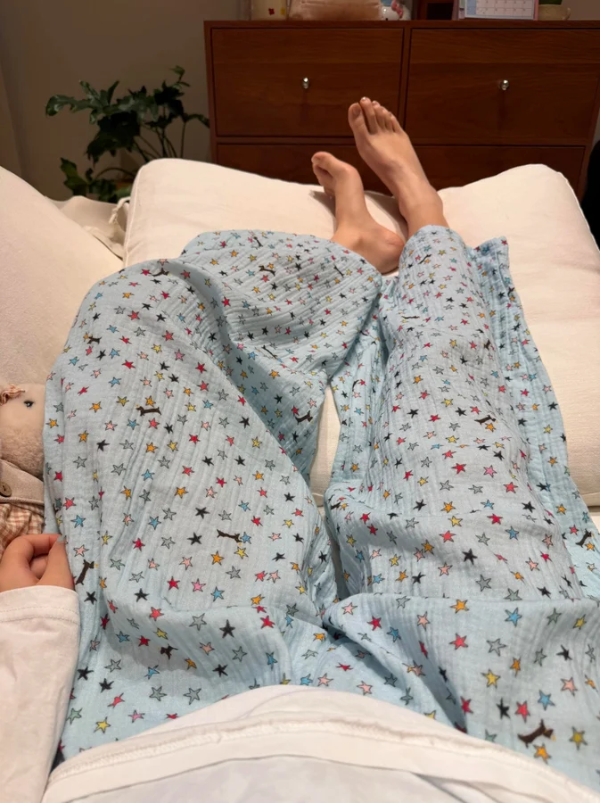 Women's Blue Star Print Pajama Pants Spring Autumn