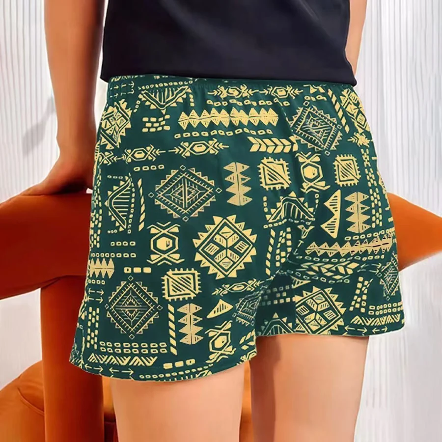 Men's Cotton Ethnic Print Boxer Briefs Vintage Loose Breathable Plus S photo 3 (style SM-E62D66)
