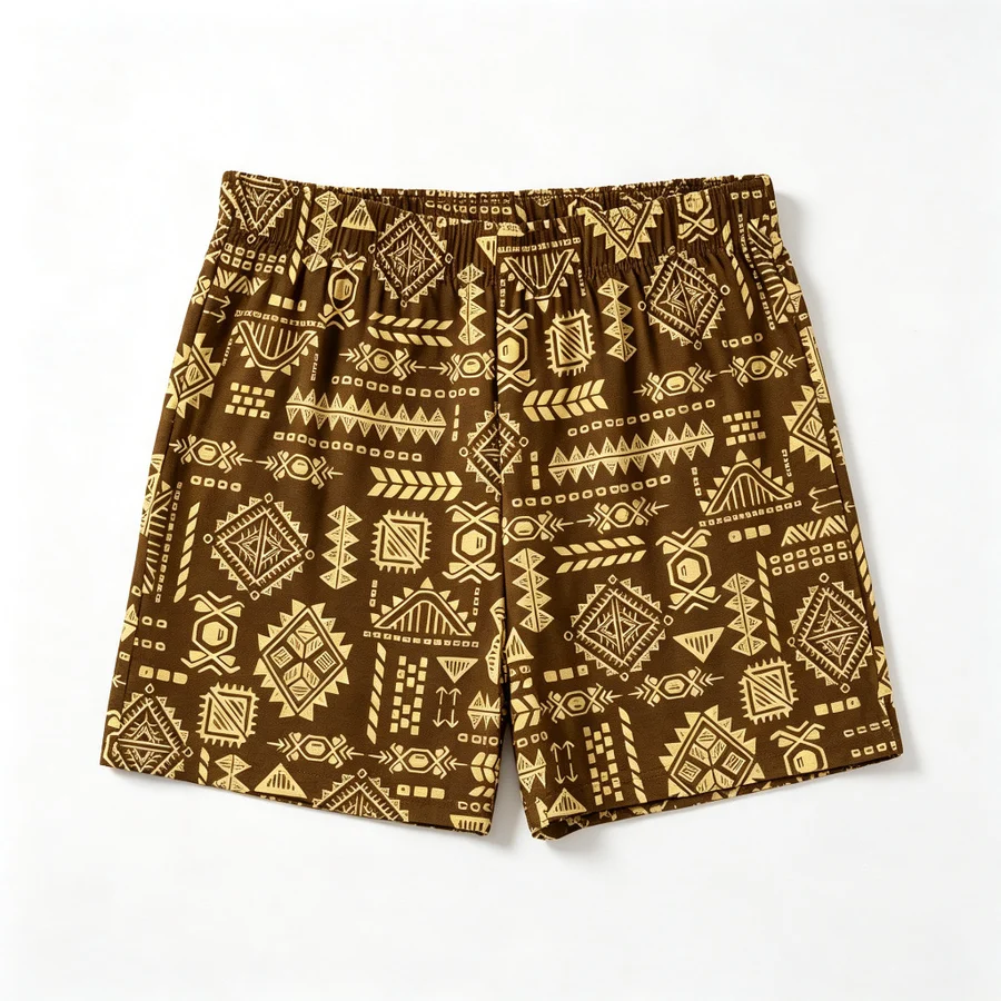 Men's Cotton Ethnic Print Boxer Briefs Vintage Loose Breathable Plus S photo 5 (style SM-E62D66)