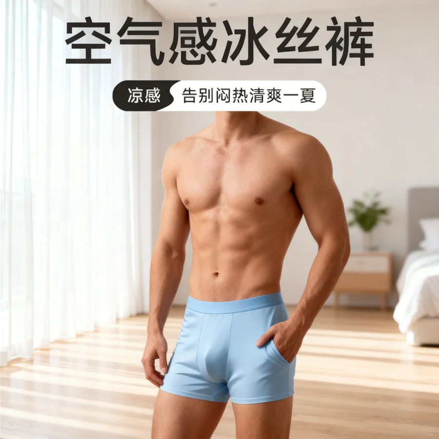 Men's Summer Boxer Briefs, Silk Crotch, Quick-Dry, Cooling Fabric, Individually Wrapped