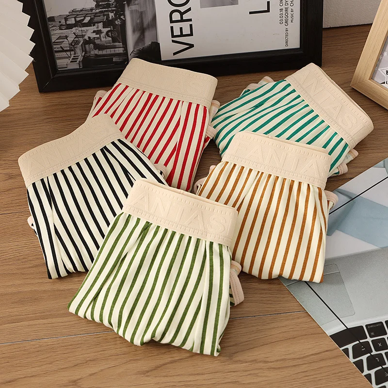 Men's Cotton Striped Print Boxer Briefs Loose Breathable Home Wear Sum photo 2 (style SM-45706B)