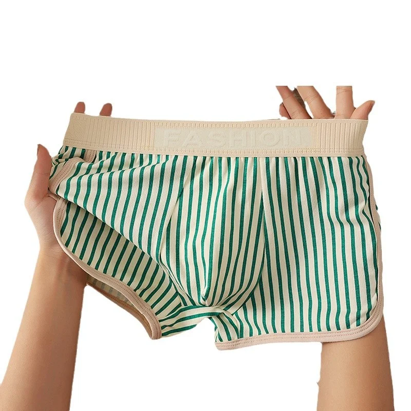 Men's Cotton Striped Print Boxer Briefs Loose Breathable Home Wear Sum photo 5 (style SM-45706B)