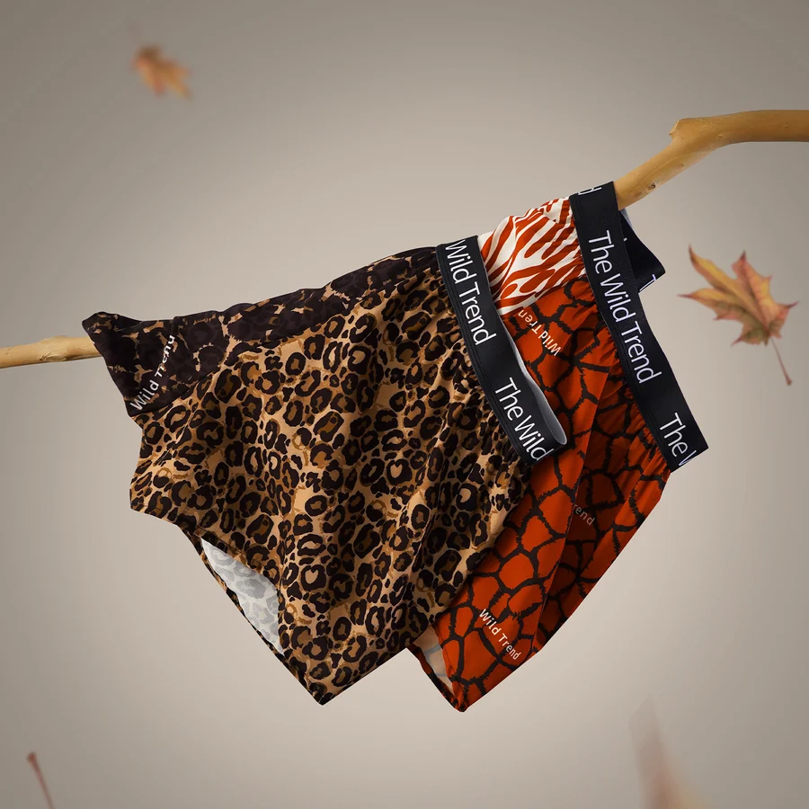 Men's Ice Silk Leopard Print Woven Boxer Shorts Loose Breathable Plus photo 4 (style SM-39177E)