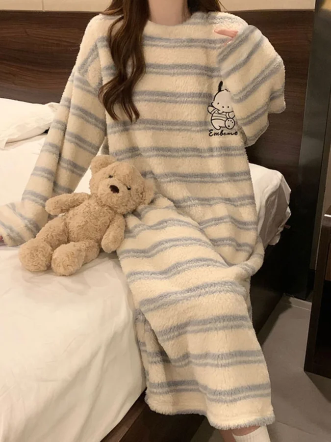 Blue fine striped running dog pajamas Style R304