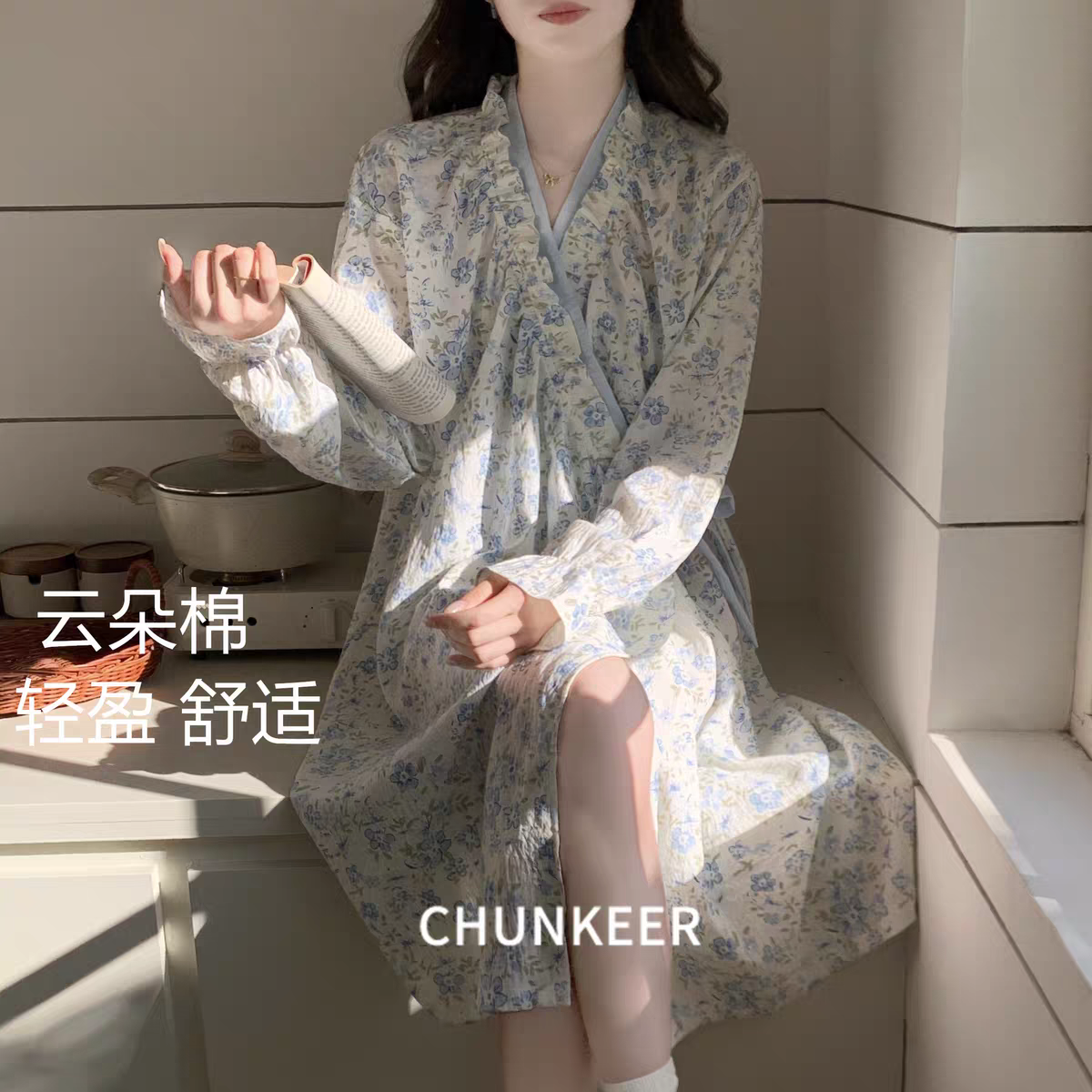 Summer Cloud Cotton Homewear Women Short Sleeve Shorts 2 Pcs Breathabl photo 6 (style 0018)