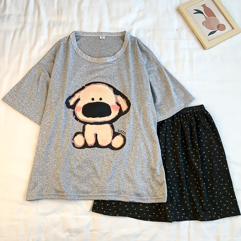 Summer Cotton Homewear Women Short Sleeve Shorts 2 Pcs Breathable Comf photo 2 (style 01)