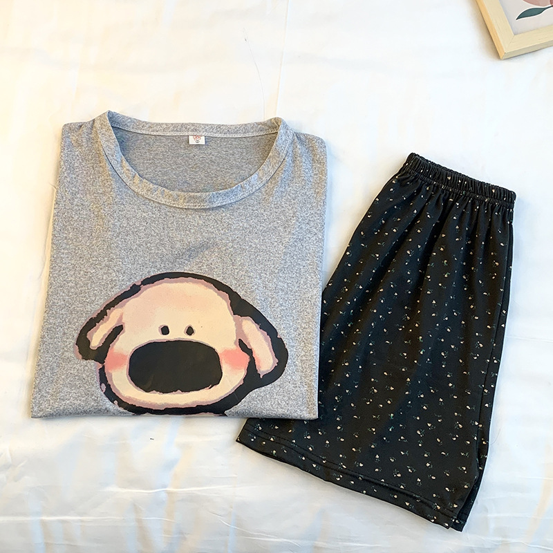 Summer Cotton Homewear Women Short Sleeve Shorts 2 Pcs Breathable Comf photo 3 (style 01)