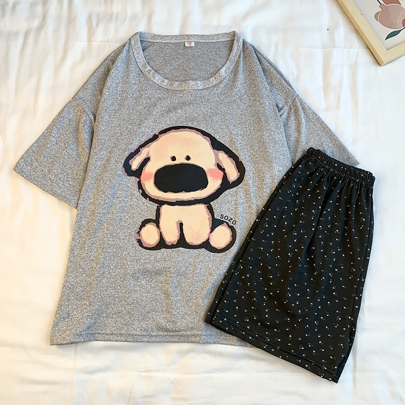 Summer Cotton Homewear Women Short Sleeve Shorts 2 Pcs Breathable Comf photo 5 (style 01)