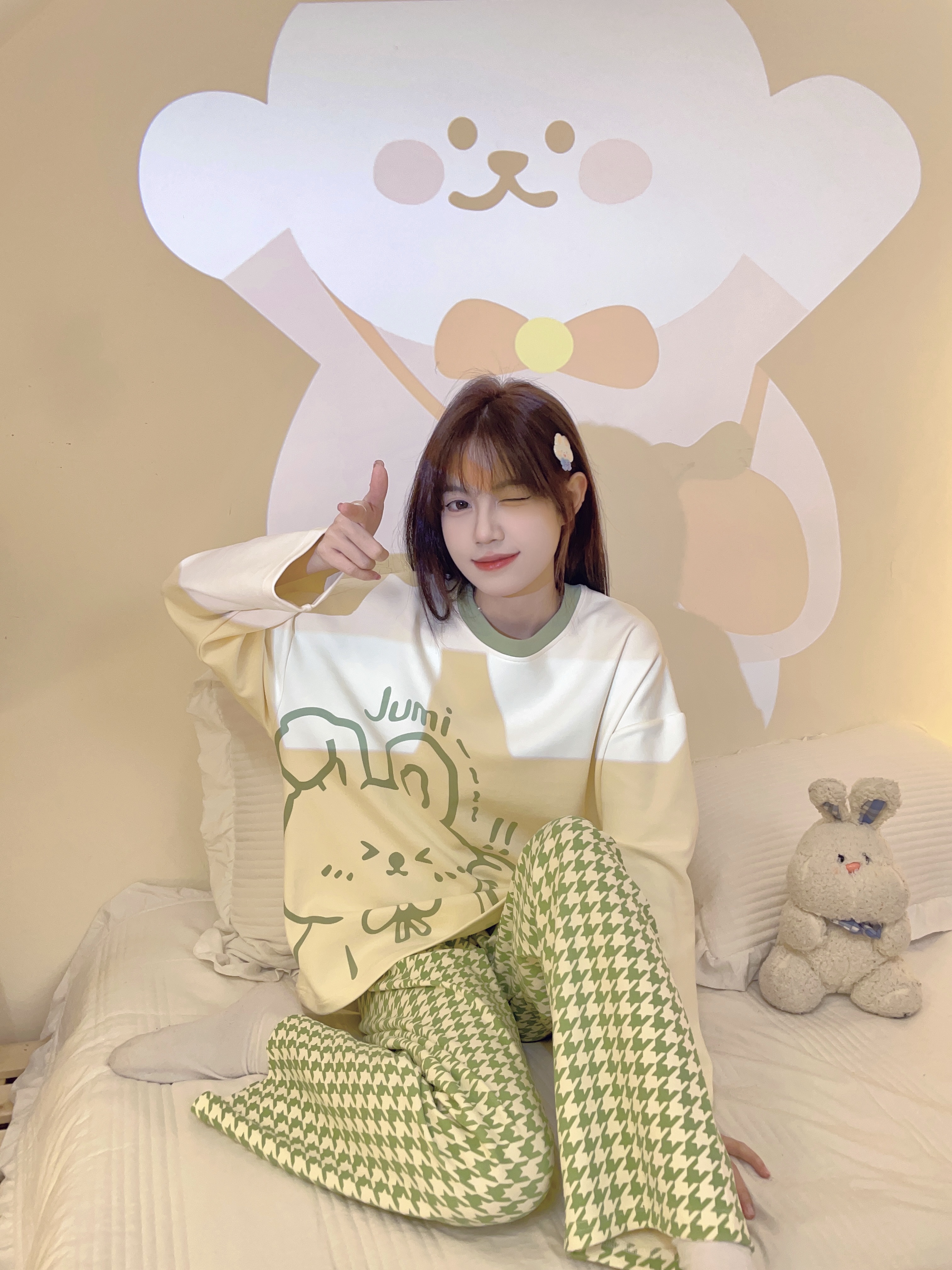 夏季纯棉双长圆领家居服女短袖短裤两件套睡衣套装透气舒适可外穿