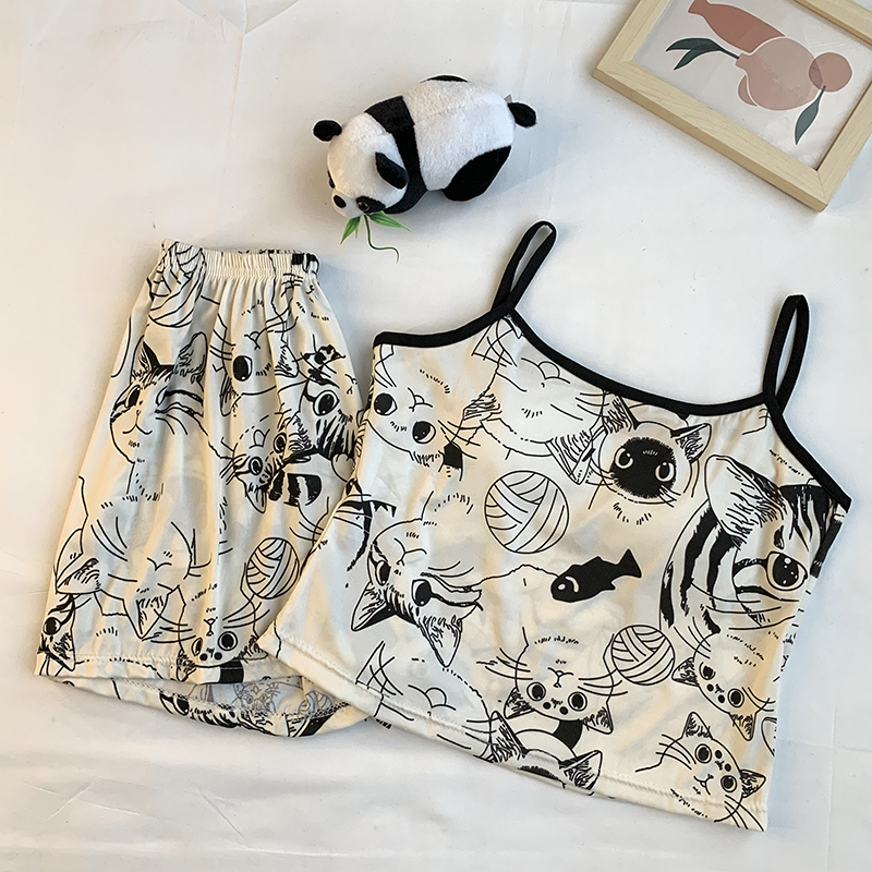 Summer Cotton Homewear Women Short Sleeve Shorts 2 Pcs Breathable Comf photo 1 (style 02)