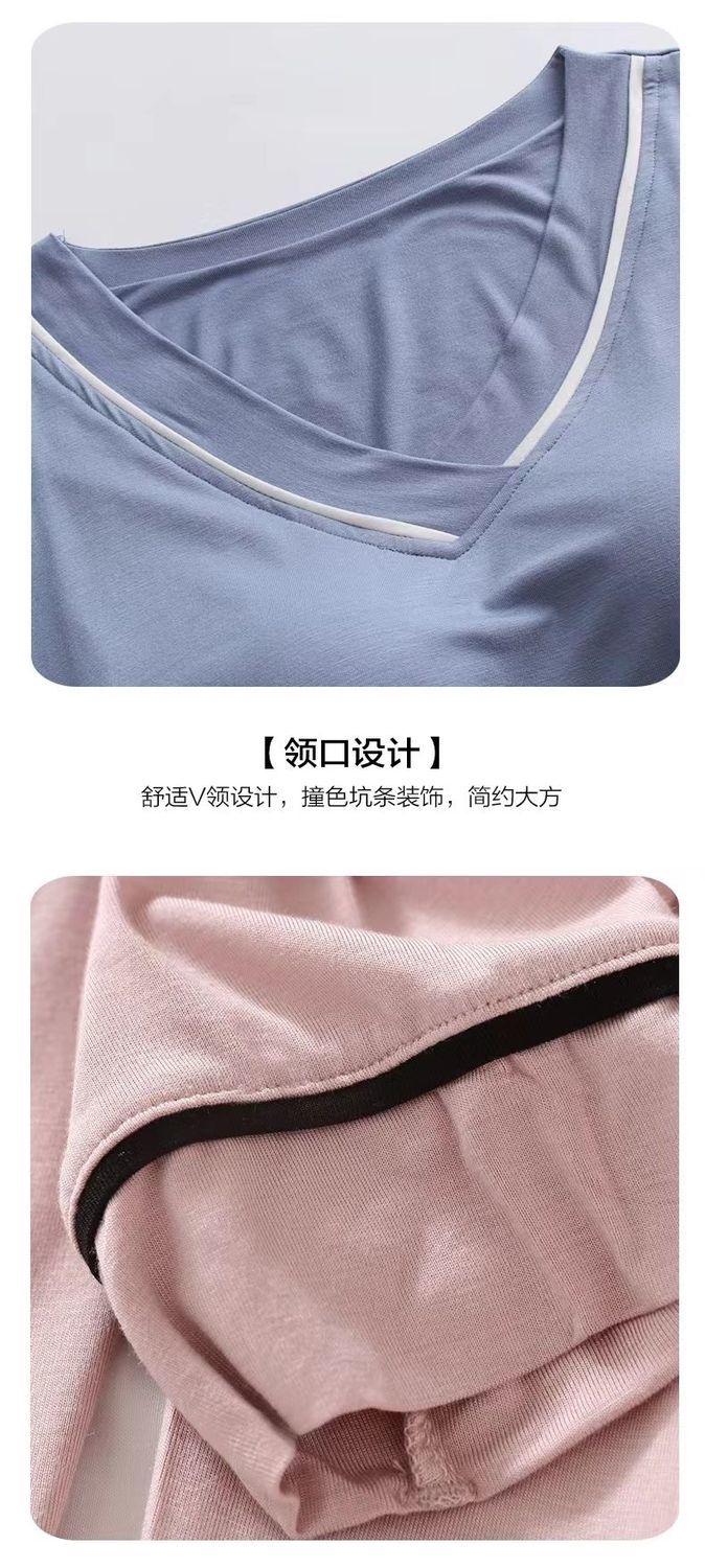 Women's Summer Cotton Pajama Set with Built-in Bra - Short Sleeve & Sh photo 2 (style SM-964816)