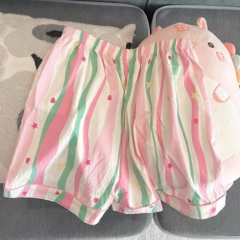 Summer Cotton Cardigan Homewear Women Short Sleeve Shorts 2 Pcs Breath photo 6 (style 1)