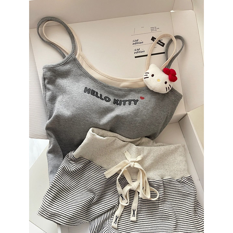 Cartoon Cute Kitty Cat Fake 2 Pcs Camisole Pajamas Women Summer Outdoo photo 1 (style 1018739678316)