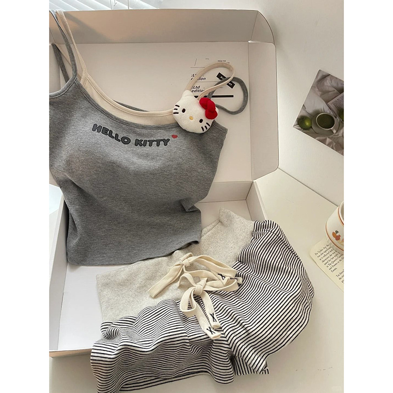 Cartoon Cute Kitty Cat Fake 2 Pcs Camisole Pajamas Women Summer Outdoo photo 2 (style 1018739678316)