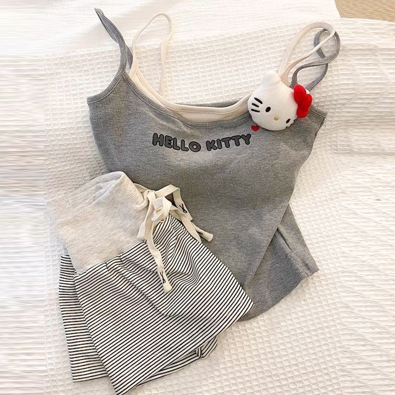 Cartoon Cute Kitty Cat Fake 2 Pcs Camisole Pajamas Women Summer Outdoo photo 3 (style 1018739678316)