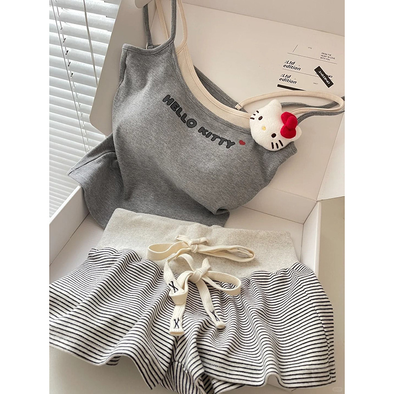 Cartoon Cute Kitty Cat Fake 2 Pcs Camisole Pajamas Women Summer Outdoo photo 4 (style 1018739678316)