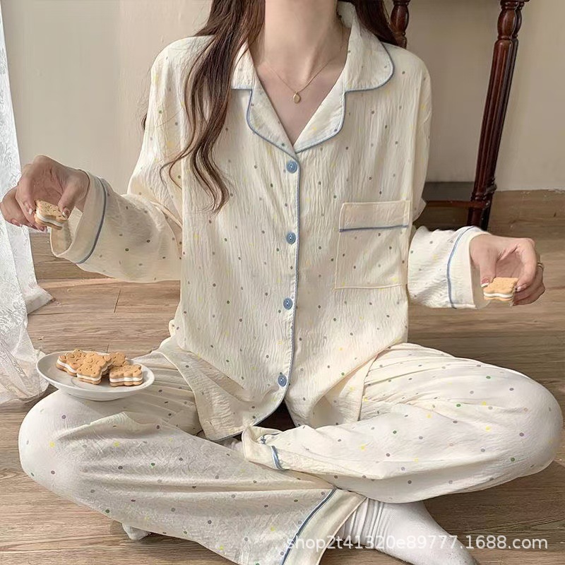 Cloud Cotton Pajamas Women Summer High Value Cartoon Cute Long Sleeve Long Pants Lounge Set 2-Piece Thailand Wholesale
