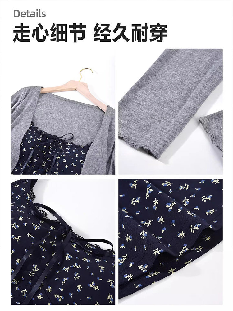 Navy Floral Camisole Dress Women Summer New Petite Korean Beautiful Ca photo 1 (style 1026196329953)