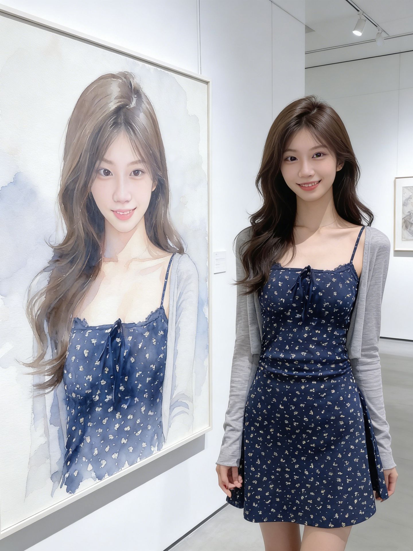 Navy Floral Camisole Dress Women Summer New Petite Korean Beautiful Ca photo 4 (style 1026196329953)