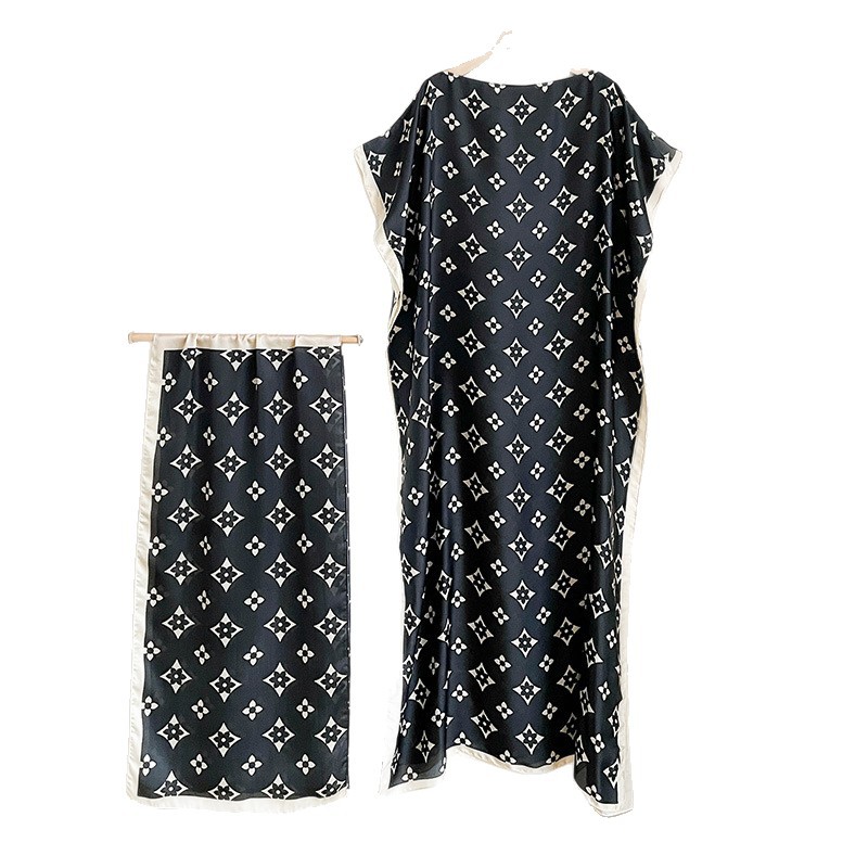 New Cross-border Hot Selling Style Loose Long Dress Imitation Silk Wom photo 5 (style 16881030486568863)