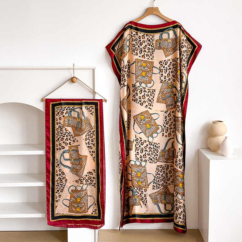 New Cross-border Hot Selling Style Loose Long Dress Imitation Silk Wom photo 6 (style 16881030486568863)