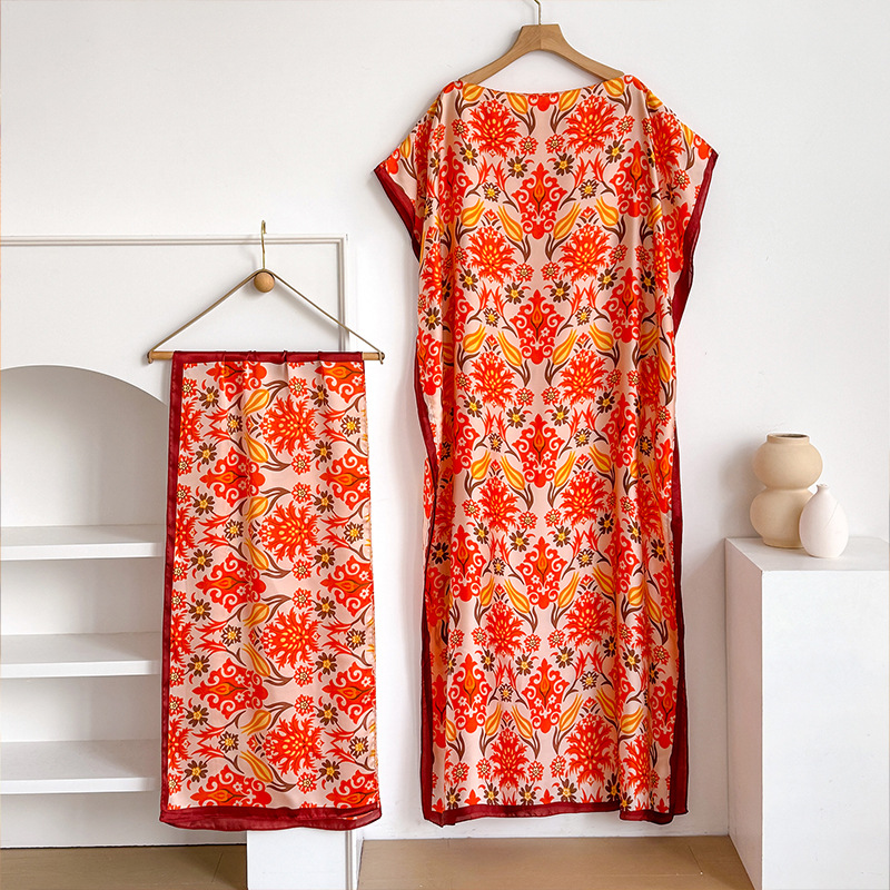 New Cross-border Hot Selling Style Loose Long Dress Imitation Silk Wom photo 7 (style 16881030486568863)
